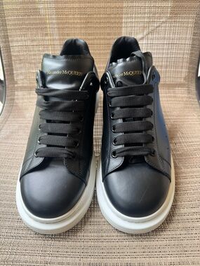 Alexander McQueen Black Leather Sneakers with White Sole